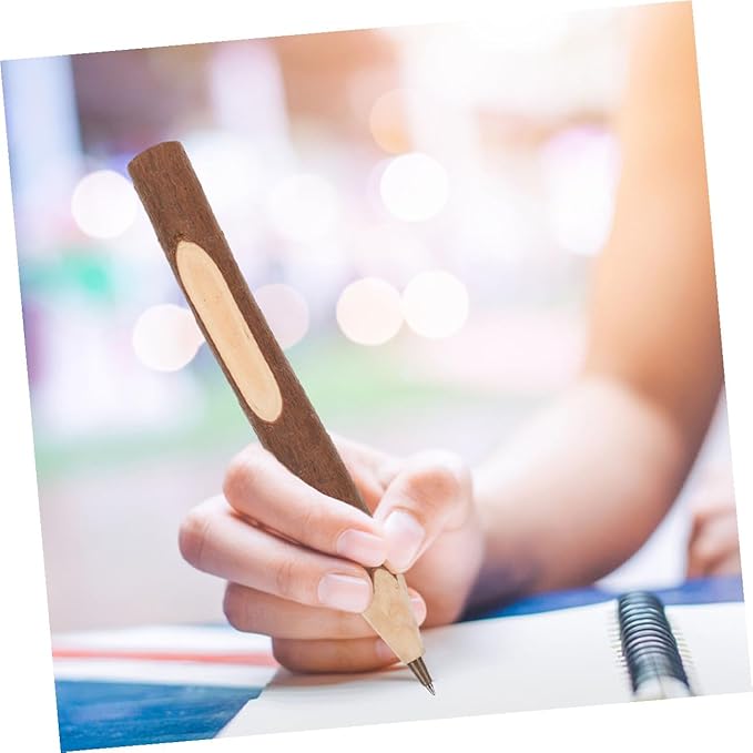 Wooden Ballpoint Pens 17cm Tree Bark Texture Portable Writing Pens 10pcs Biodegradable for Office and Home Use