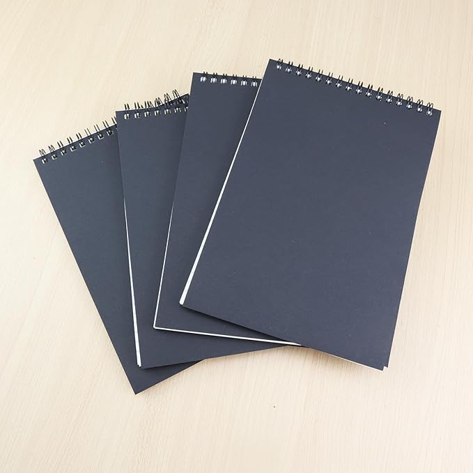 4 Pack Graph Paper Notebook, A5 Top Wirebound Grid Spiral Notebook 5.8" x 8.3",60 Sheets,5mm x 5mm Grid Paper,Grid Notepad for Students, Math, Engineering (Black)