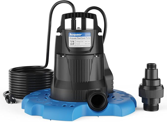 1/3 HP Automatic Pool Cover Pump Automatic On Off, 2950 GPH, 115V | Submersible Water Pump with 3/4” Check Valve Adapter & 25ft Power Cord, Water Removal for Pool, Hot Tubs, Rooftops, Water Bed