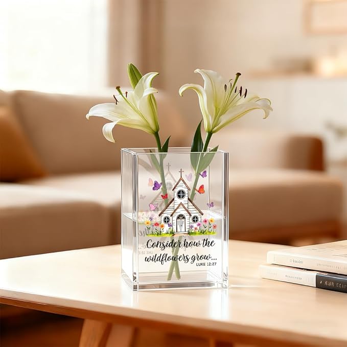 Consider How The Wildflowers Grow Bible Pen Holder Makeup Organizer, Funny Christian Acrylic Pencil Pen Holder for Desk, Luke 12:27 Bible Verse Pencil Cup, Religious Gifts for Book Lover Teacher