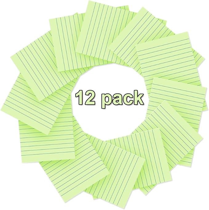 (12 Pack) Lined Sticky Notes 4x6 in,Light Green Large Notepads with Lines,Ruled Stickies Super Sticking Power,Office School Memo Note Pads,Post on Windows Doors,Recyclable,Easy to Write on