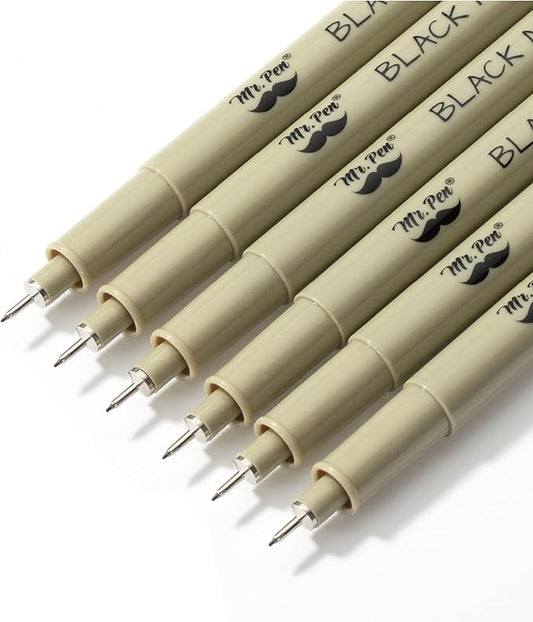 Mr. Pen- 0.25mm Micro Fine Point Pens, 6 Pack, Black Ink, Ultra Fine Point, Waterproof, Acid-Free, No-Smear Quick-Dry Fineliner Pens for Drawing, Sketching, Journaling, Outlines & Everyday Writing