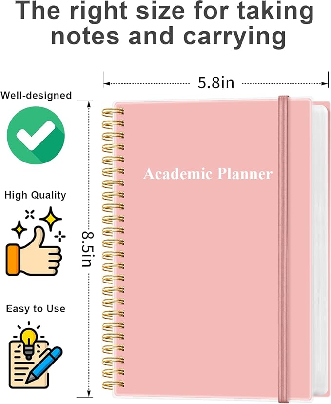 Academic Planner for 2026-2027 or Anytime - Undated Weekly Student Planner For Homeschool, High School, College & Nursing Students, 200 Pages, 5.8" x 8.5", Pink