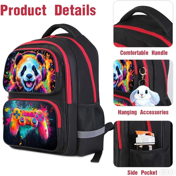 Cartoon Kids Backpack for School - 17 Inch Lightweight Bookbag with 3D Reflective Design & Luminous Safety Strips | Durable 600D Polyester, Adjustable Straps for Ages 6-18