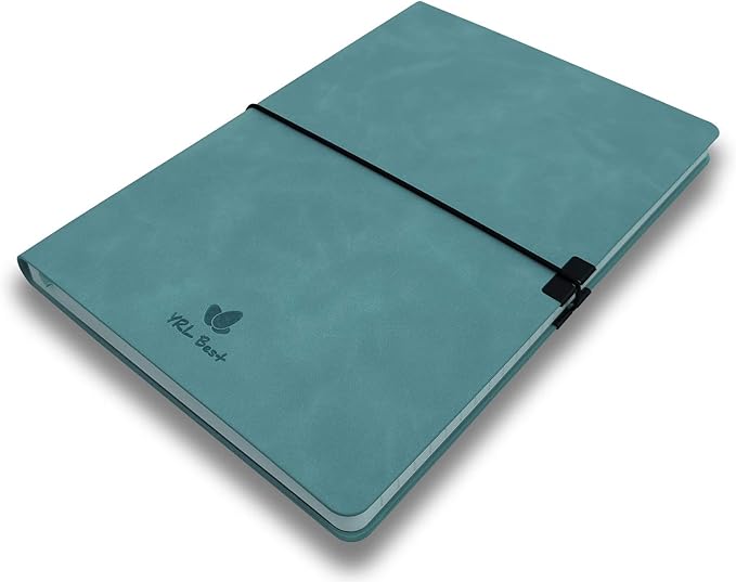 Softcover Bullet Notebook Journal, Dotted/Dot Grid, A5, 5.8x8.3 Inches, Premium Faux Leather, Creamy Thick Paper, Sewn Bound, Elastic Band, Inner Pocket, Pen Loop, Lays Flat, Light Blue