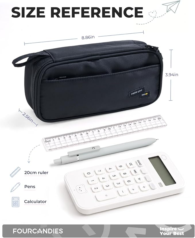 Four Candies Large Pencil Case, 5 Compartments Canvas Pen Organizer | Big Capacity Pencil Pouch Bag for School Supplies, Portable Stationery Holder for Teen Girls Boy Men Women
