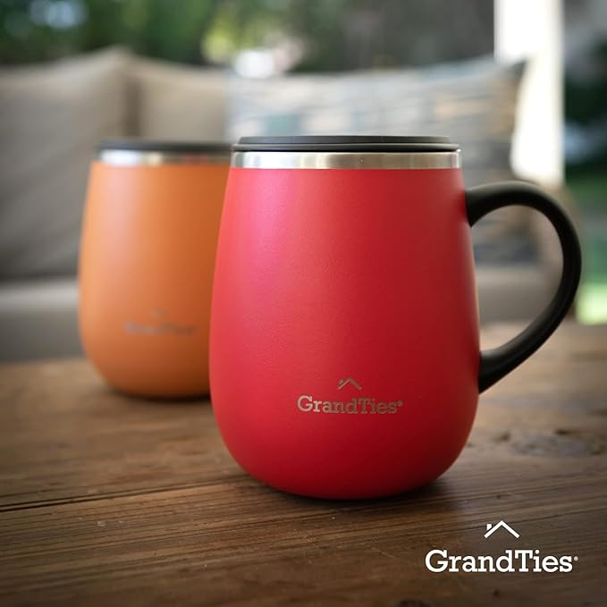 GRANDTIES Insulated Coffee Mug with Handle - Sliding Lid for Splash-Proof 16oz Wine-Glass Shape Thermal Tumbler with Double Walled Vacuum Stainless Steel to Keeps Beverages Hot or Cold-Cranberry