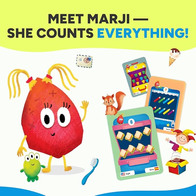 KIDROX Count to 20 Flashcards – Open & Discover Hidden Surprises! Learn Numbers 1–20 in English & Spanish with Marji | 20 Fold-Out Cards | Fun Counting Game for Kids 3+