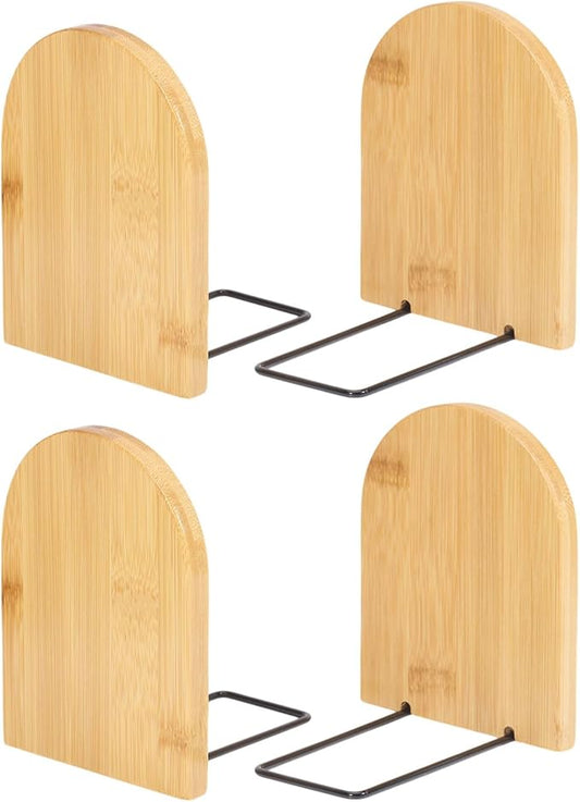 CHGCRAFT 2 Pair Bamboo Bookend Anti Slip Book Stand for Home Decor Desktop Bookshelf Ends for Books Magazine Storage Display, Sandy Brown
