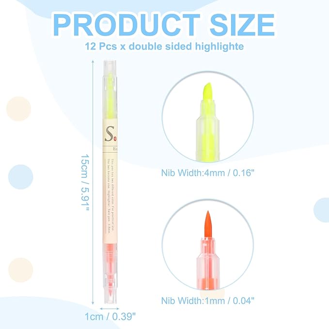 PATIKIL Dual Tip Highlighters, 12 Pack Double Sided Colored Highlighter 2 Colored No Bleeds Broad and Fine Tips Marker Pens for Books Office Supplies Home, Bright Orange/Yellow