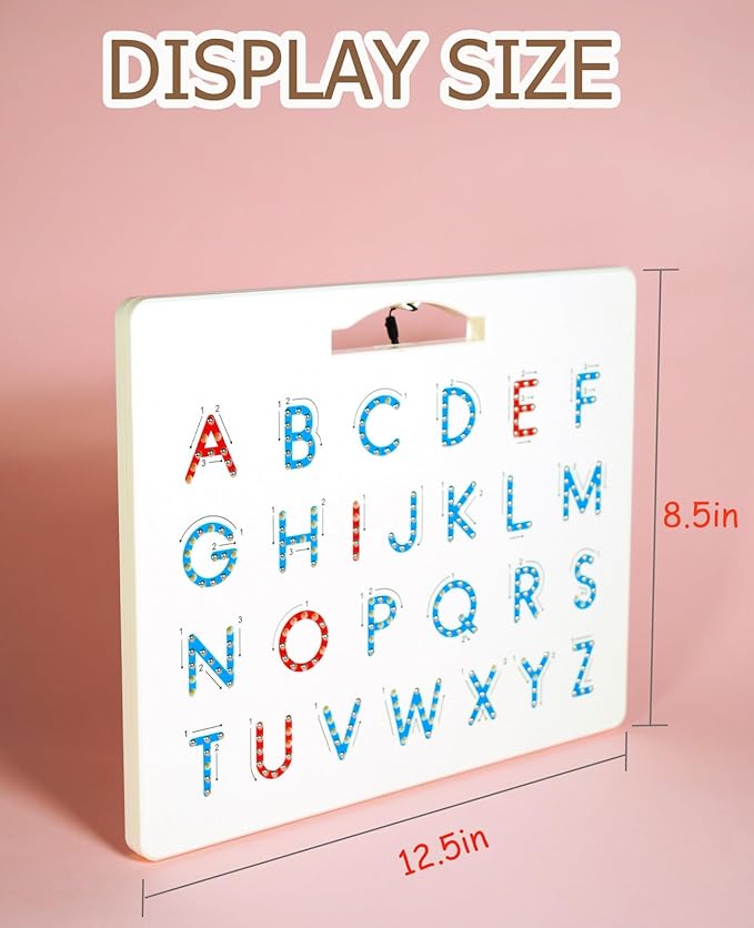 Magnetic Letter Tracing Board, Double-Sided ABC Magnets for Kids-Uppercase & Lowercase Letter Writing Practice, Road Trip Car Activities for Kids, Reusable Handwriting Practice(Ages 3-5)