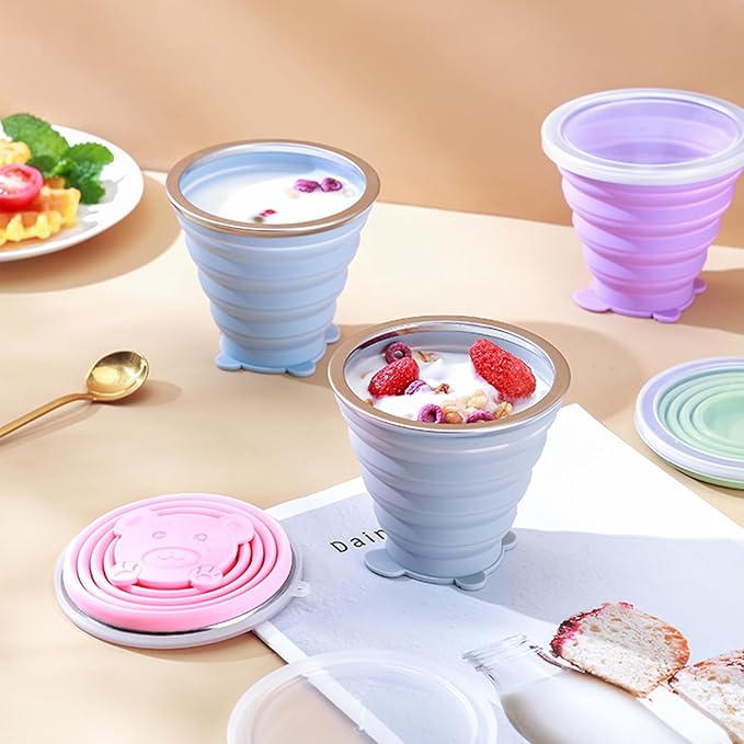 YAPROMO Silicone Collapsible Cup, foldable Travel Water Cups with Lids, Reusable Drinking Mugs Cup, Picnic Snacks Cups, Telescopic Camping Tumblers