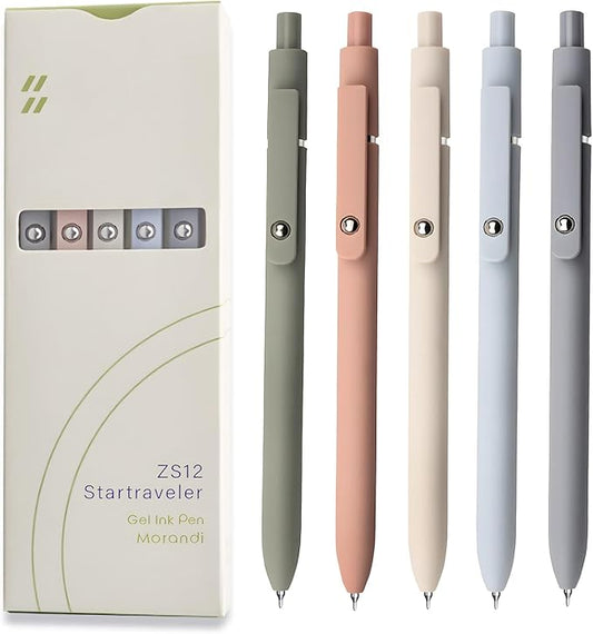UIXJODO Gel Pens, 5 Pcs 0.5mm Black Ink Pens Fine Point Smooth Writing Pens, High-End Series Pens for Journaling Note Taking, Cute Office School Supplies Gifts for Women Men (Morandi)