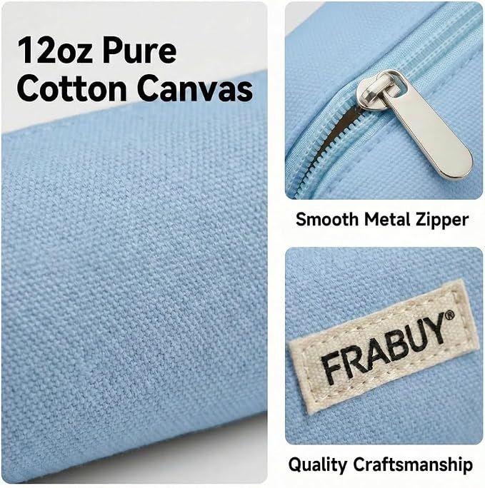 Canvas Pencil Case Pouch – Multipurpose Pen Bag Stationery Blue | Heavy-duty canvas, smooth alloy zipper, cute organizer for girls and boys, ideal for stationery, cosmetics, tech gear