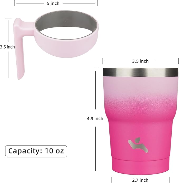 Konokyo 10 oz Tumbler with Handle and 2 Straw 2 Lid, Insulated Water Bottle Stainless Steel Vacuum Cup Reusable Travel Mug, Cherry