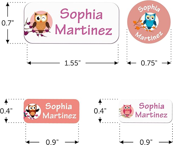 Waterproof Custom Name Stickers (135 Labels) - Personalized Daycare Labels for Clothing, Water Bottles, Lunch Boxes & School Supplies - Ideal for Camp & Daycare - No-Iron (Owls)