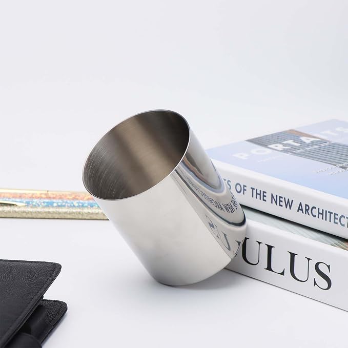 MEI YI TIAN Stainless Steel Cylinder Pen Holder Silver Desktop Organizers Pencil Cup Stand Up Multi Use Makeup Brush Holder Flower Vase Mini Pot Decor