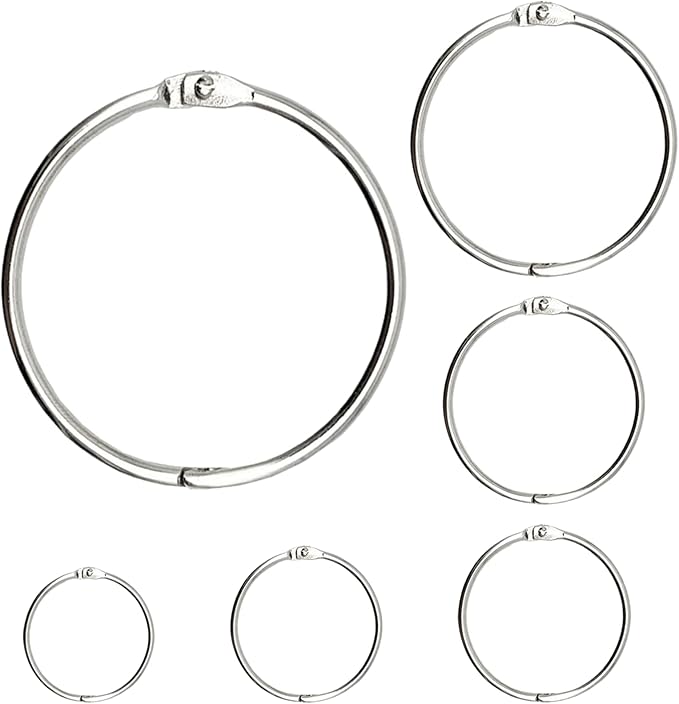 OWLKELA Binder Rings 50 Pcs, Assorted Sizes, Nickel Plated, Loose Leaf Bookr Rings for Flash Cards, Index Card Ring, Paper Ring for School, Home or Office