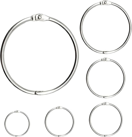 OWLKELA Binder Rings 50 Pcs, Assorted Sizes, Nickel Plated, Loose Leaf Bookr Rings for Flash Cards, Index Card Ring, Paper Ring for School, Home or Office