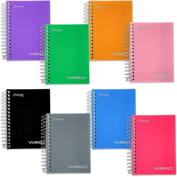 Top Flight Wired Chub Wirebound Notebook, 180 Sheets, College Rule, 5.5 x 4 Inches, 1 Notebook, Cover May Vary (43001)
