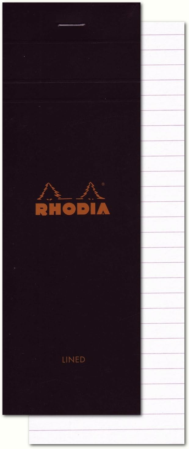 Rhodia Head Stapled Shopping Pad, No8 74x210mm, Lined - Black