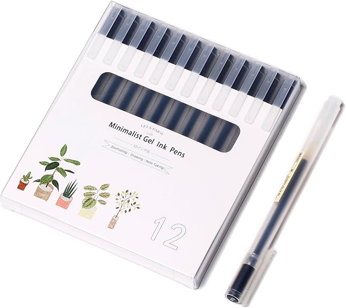 XIZE SH Minimalist Japanese Style Gel Pens Ultra Fine Point 0.38mm Black Pens For Smooth Writing Note Taking Black Ink Pen,12 Count