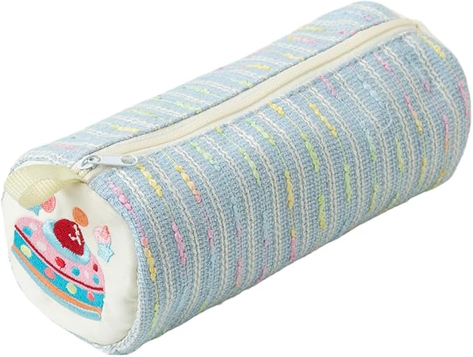 Pencil Case Pouch, Cute cartoon strawberry cake pencil case with versatile colorful lines and large capacity storage bag(Blue Circle)