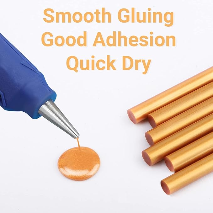 ENPOINT Metallic Gold Hot Glue Sticks, 36 Pack Mini Hot Melt Glue Sticks Colored, Small Craft Adhesive Waxing Sticks for Wedding Cards, Sealing, Decoration, Art, DIY, 8" Long x 0.27" Dia