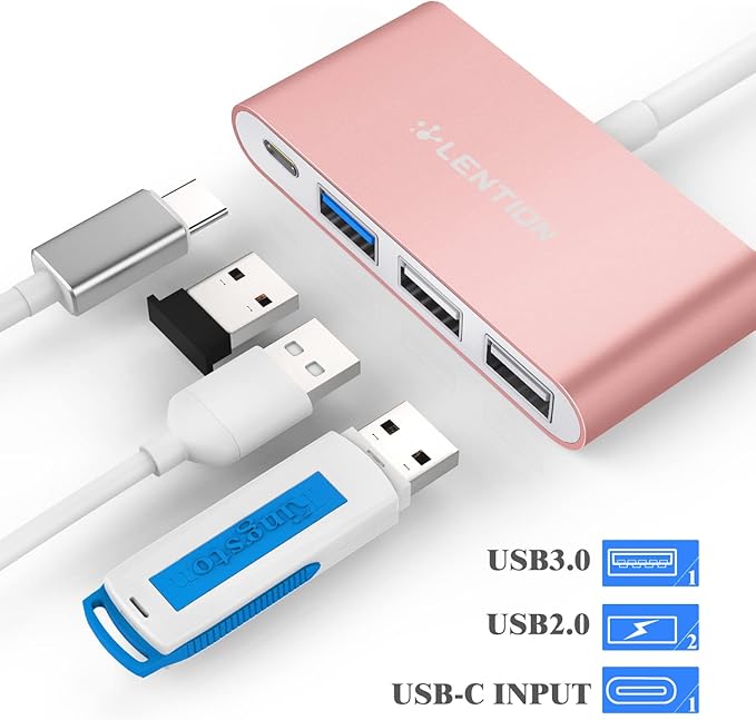 LENTION USB C Hub 4-in-1 with 100W PD, Type-C Multiport Adapter for 2016-2026 MacBook Pro/Air(M1-M5), iPad, Surface, ChromeBook, Aluminum Travel Hub for iPhone 15-17 (C13, Rose Gold)