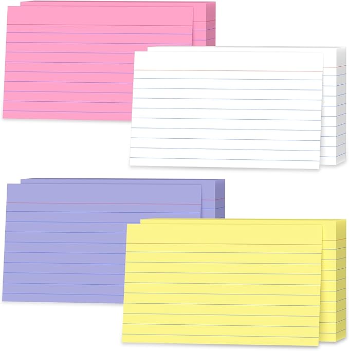 3x5 Index Cards 200 Count, Colored Thick Flash Cards Lined Notecards for Studying & Presentations, Portable Ruled & Blank Note Cards for Students, Teachers, Professionals