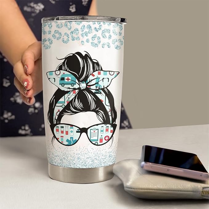 SANDJEST Nurse Tumbler 20oz Stainless Steel Insulated Coffee Travel Mug Cup for Nurses Nursing Student Female Friends Nurse Gift for Nurses Week Birthday Christmas Graduation