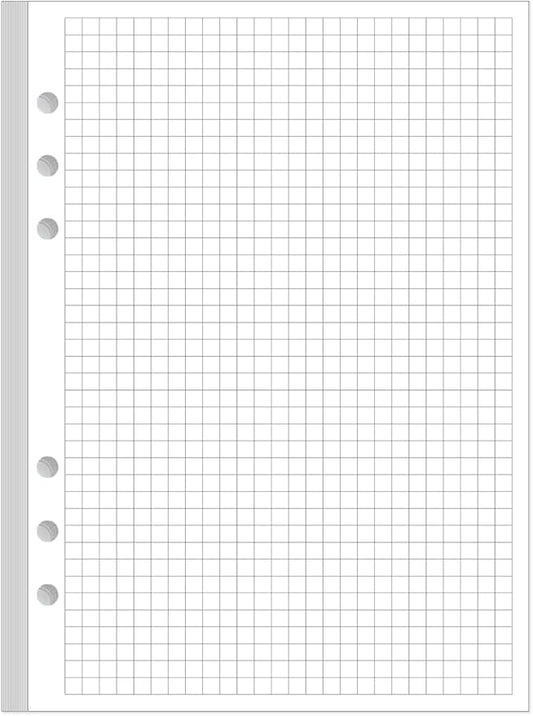 A5 Grid Refill Paper, 6-Hole Graph Paper, 100Sheets / 200Pages Loose-Leaf Grid Paper, 100gsm White Paper, 5.8" x 8.3 "