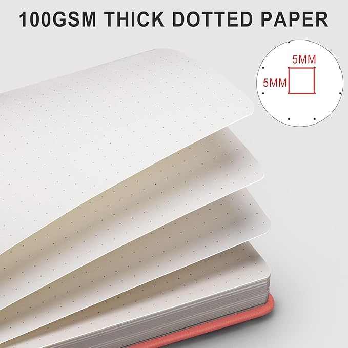 AHGXG Dotted Journal - 320 Numbered Pages Dot Grid Notebook A5 Thick Journal, 100gsm Thick Dotted Paper, Leather Hardcover,Inner Pocket, 5.75'' × 8.38'', Pink