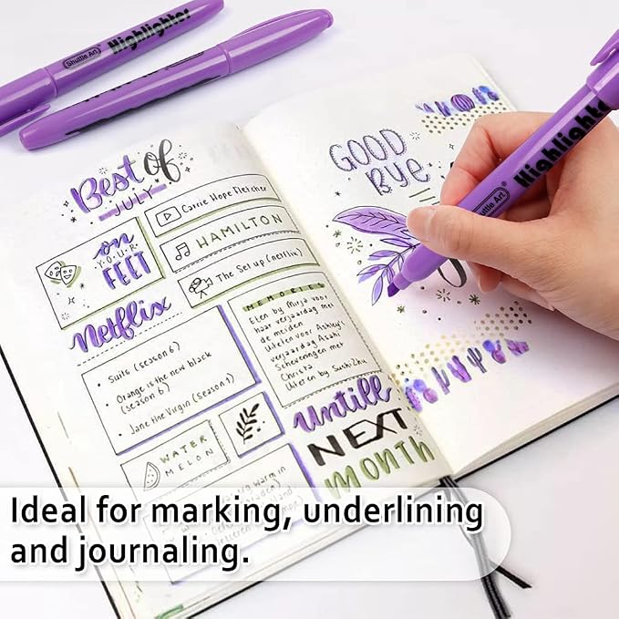 Shuttle Art Highlighters, 30 Pack Purple Highlighter Pen Bright Colors, Chisel Tip Dry-Quickly Non-Toxic Highlighter Markers for Adults Teachers Students Highlighting in Home School Office