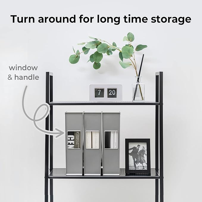 carrotez Open Front Magazine File Holder, Plastic Magazine Rack, Vertical File Organizers for Desk, Office Organization Essentials, 10.8" x 3.7" x 12.6" - 2 Pack, Grey