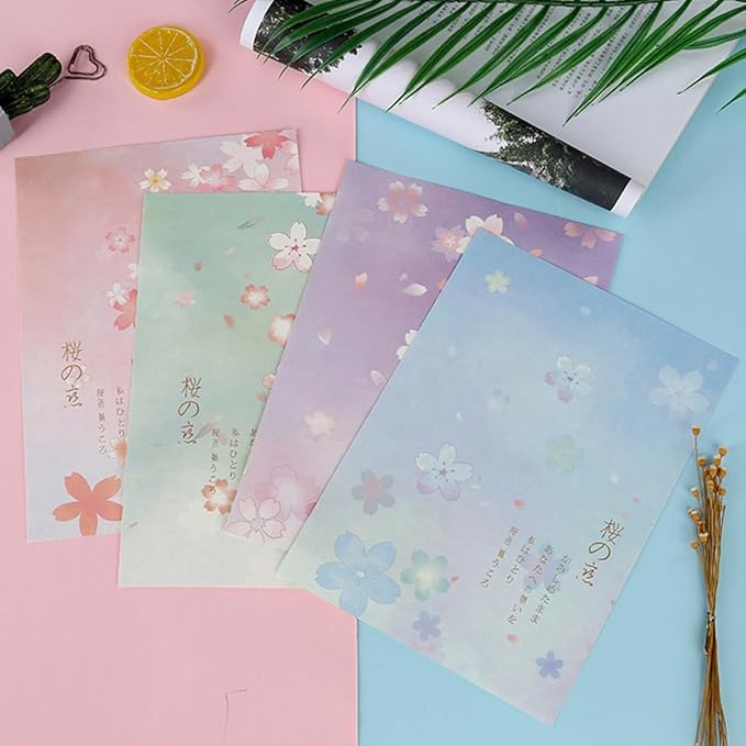 Mobestech Japanese Style Note Paper Set 40pcs B5 Blossoms Pattern Writing Paper Stationery for Letter Writing and Printing, Vintage Floral Design for Office and School Use