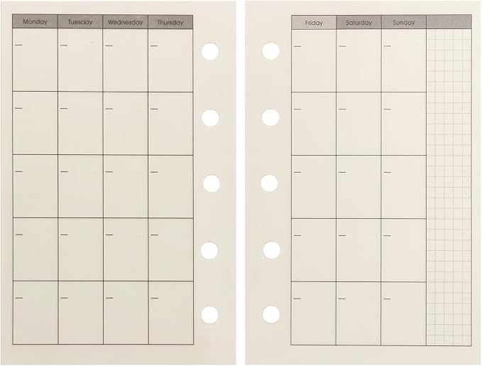 Zelten 1 Pack A8 40 Sheets/80 Pages Monthly Planner Loose Leaf Punched Paper Refills Paper for 5 Hole Binder Personal Organizer Diary Notebook Refillable Planner