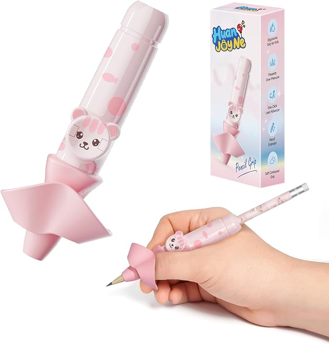 Pencil Grips for Kids Handwriting Smart Pressure‑Controlled Pencil Holder Gripper Posture Correction & Ergonomic Writing Tools Preschool Kindergarten Classroom & Homeschool Supplies (Pink)