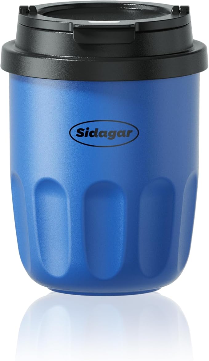 Travel Coffee Mug 10 oz Ceramic Lined Tumbler, Double Wall Stainless Steel Coffee Cup with Lid, Vacuum Spill Proof Mini Water Bottle, Insulated Thermal Mug for Home Office, Blue