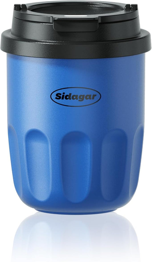 Travel Coffee Mug 10 oz Ceramic Lined Tumbler, Double Wall Stainless Steel Coffee Cup with Lid, Vacuum Spill Proof Mini Water Bottle, Insulated Thermal Mug for Home Office, Blue