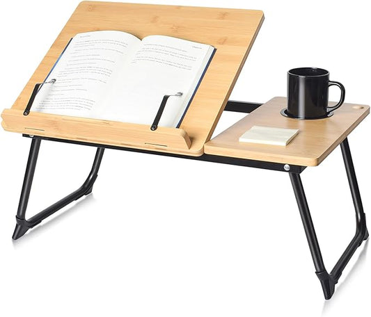 wishacc Book Stand for Reading in Bed, Laptop Stand Adjustable Book Holder Tray with Page Paper Clips Multi Angles Adjustable Cooking Bookstands for Textbook Recipe Magazine Tablet Portable