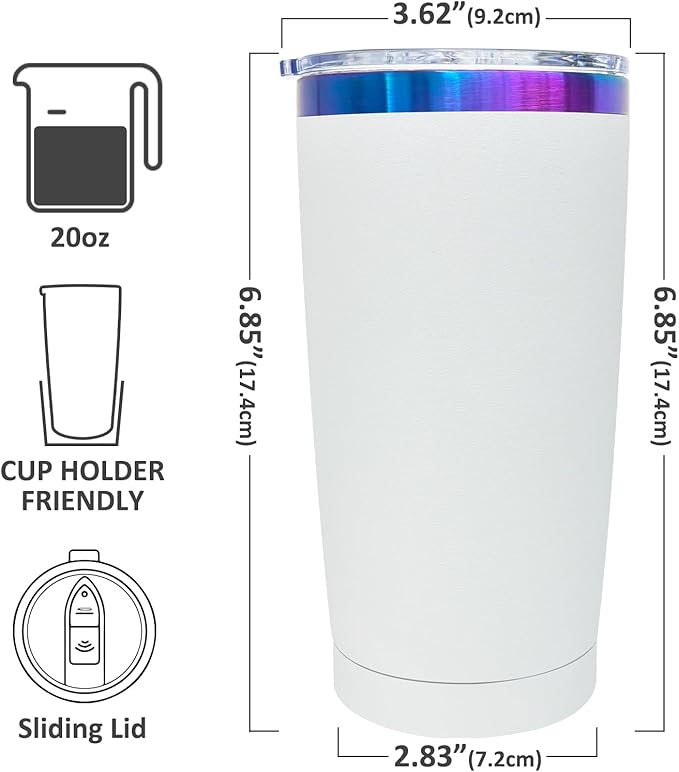 20 oz Tumbler Stainless Steel Tumbler with Lid and Straw, Double Wall Vacuum Insulated Travel Coffee Mug for Laser Engrave, Powder Coated Cup for Hot and Cold Drinks (White,1 pack)