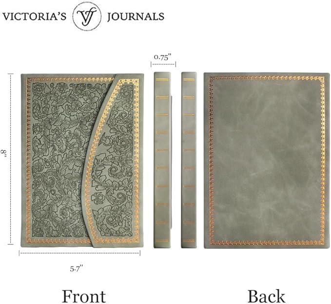 VICTORIA'S JOURNALS Magnet Journal, Carving Vintage Notebook Faux Leather Hard Cover Personal Diary Lined Pages Ribbon Bookmark, 8'' x 5.7''