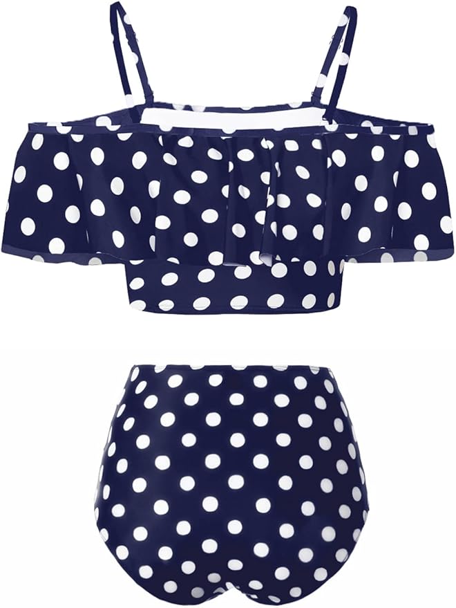 Kaei&Shi High Waisted Flounce Bikini Set,Tummy Control Swimsuits for Women,Off Shoulder