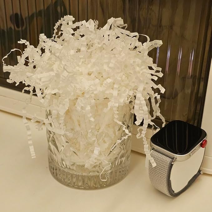 GoooodGift - 3 oz - White - Crinkle Cut Paper Shred Filler for Gift Wrapping, Gift Box Stuffing Birthdays, Basket Filling Mother's Day Christmas