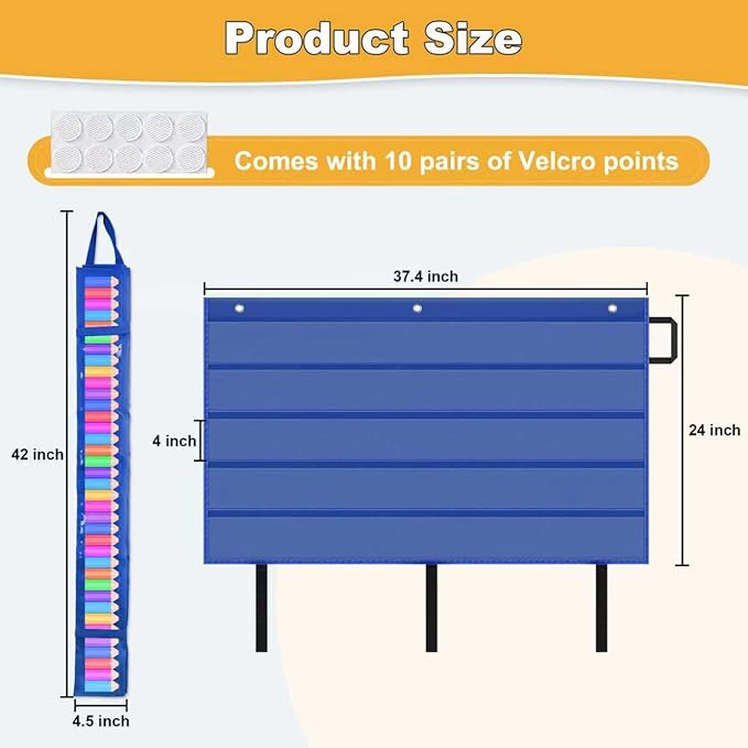 AKAYOK Bulletin Board Borders Storage Pocket Chart - Clear 5 Pocket Chart for Classroom Homeschool Office, Teacher Supplies for Word Wall/Letter Cards/Sentence Strips