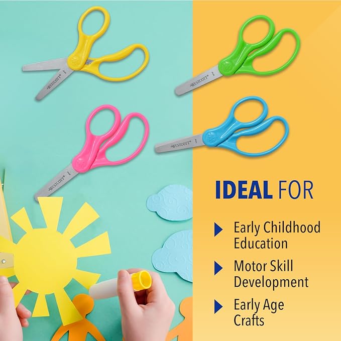 Westcott School Left and Right Handed Kids Scissors, 5" Blunt, Pack of 12, Assorted