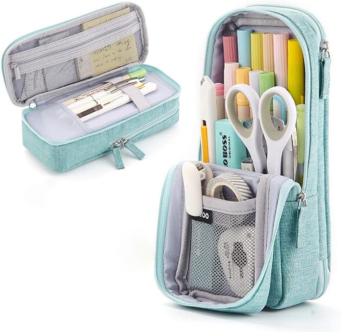 iSuperb Standing Pencil Case 2 Compartments Pencil Pouch Magnetic Mobile Phone Holder Bracket Pen Bag Large Capacity Phone Pouch College Stationery Organizer Storage for Kids Boys Girls