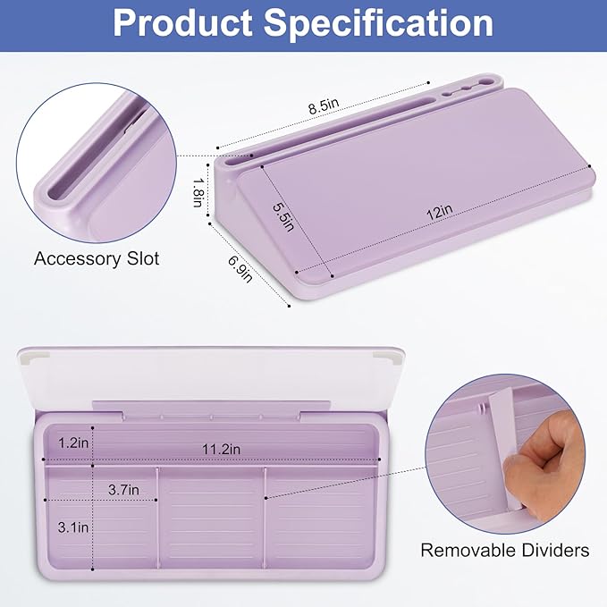 DOLLAR BOSS 12''x7'' Glass Desktop Whiteboard Small Dry Erase Board with Storage Drawer Computer Keyboard Stand Desk Organizer Office Accessories School Supplies with 4 Markers, Purple