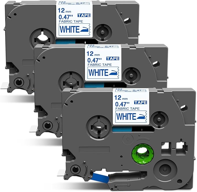 COLORWING Fabric Tape TZe-FA3 Compatible Brother Iron on Label Tape Blue on White TZ 12mm 0.47", for Brother P Touch PT-D210 PT-D220 PT-D400 PT-1280 Label Maker, 3-Pack